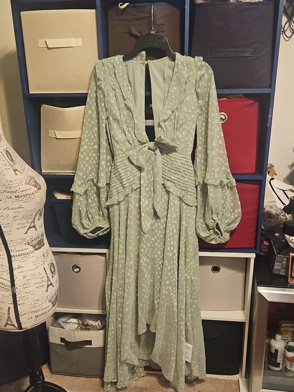 ASOS Sage Green Polka Dot High-Low Maxi Dress